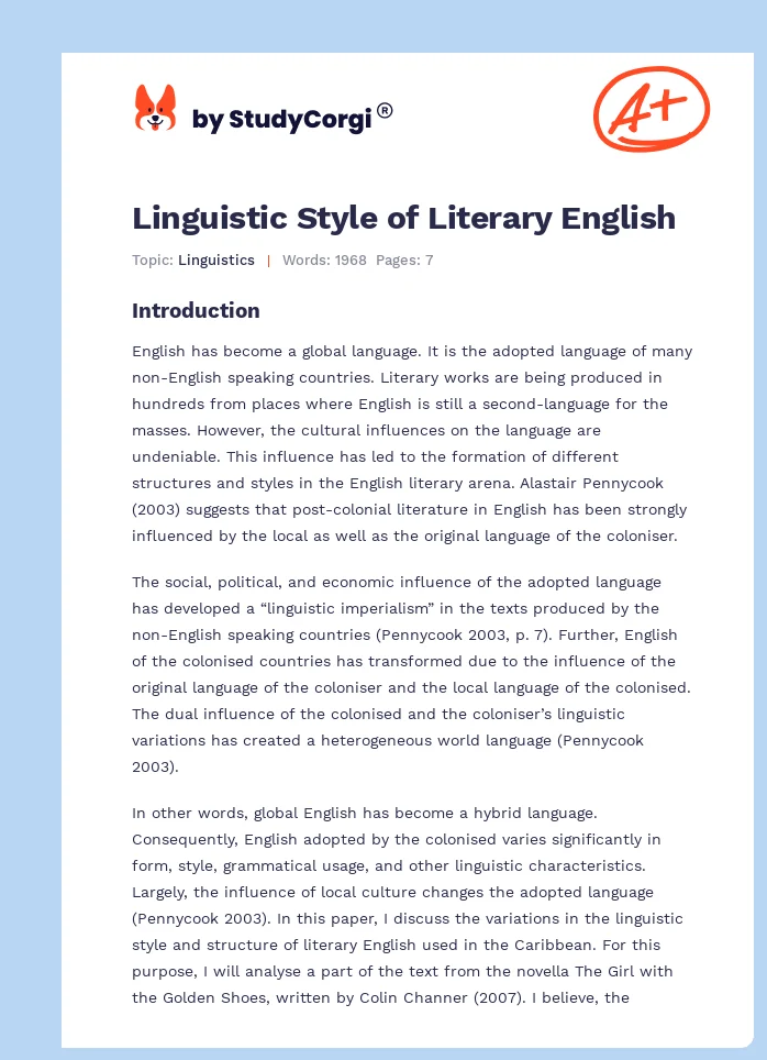 Linguistic Style of Literary English. Page 1