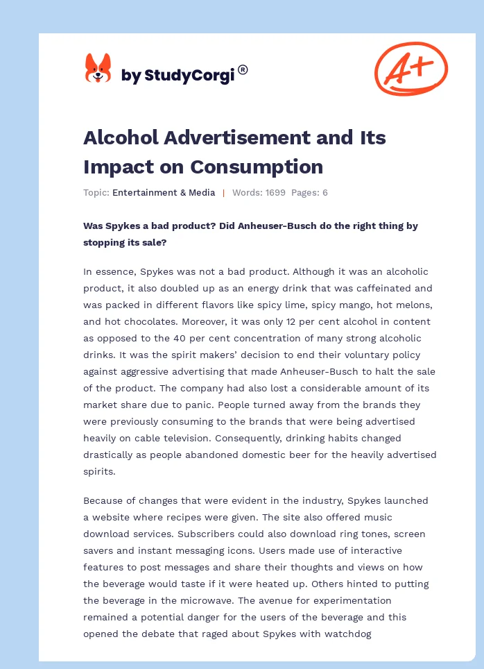 Alcohol Advertisement and Its Impact on Consumption. Page 1
