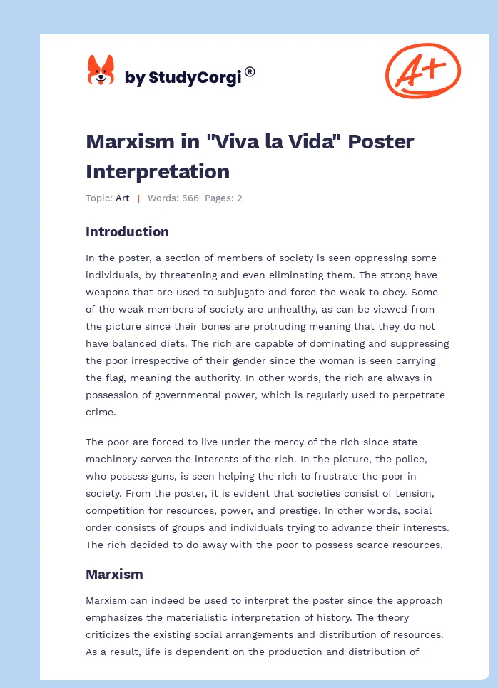 Marxism in "Viva la Vida" Poster Interpretation. Page 1