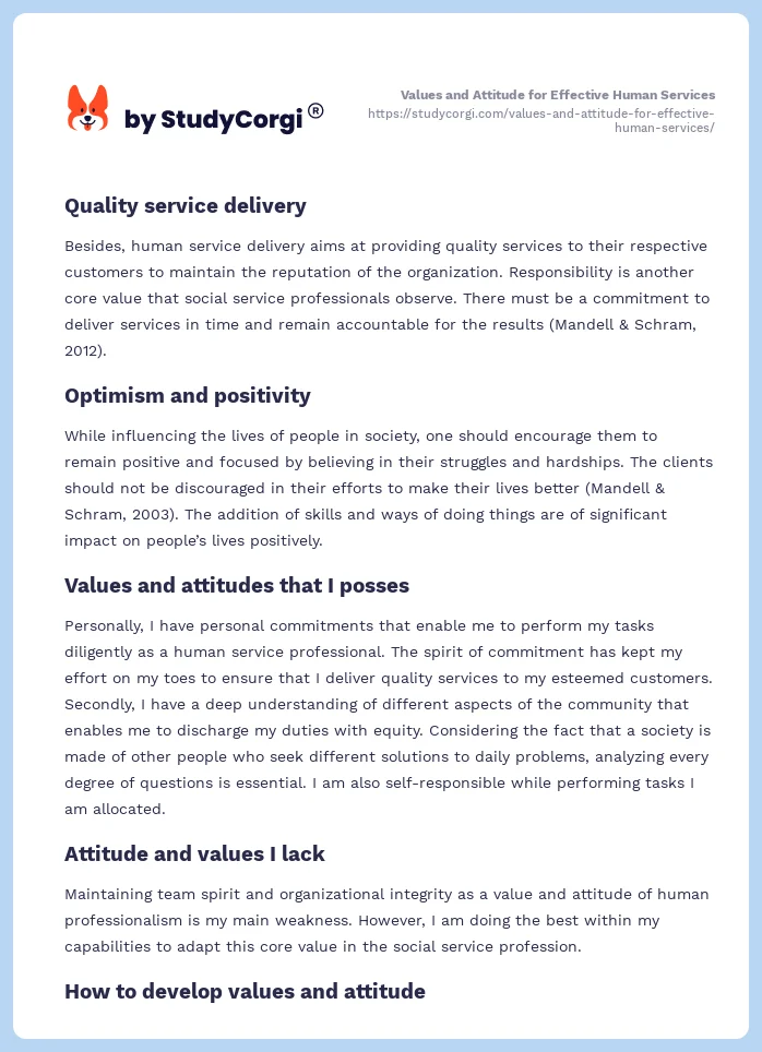 Values and Attitude for Effective Human Services. Page 2