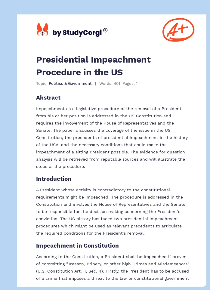 Presidential Impeachment Procedure in the US. Page 1