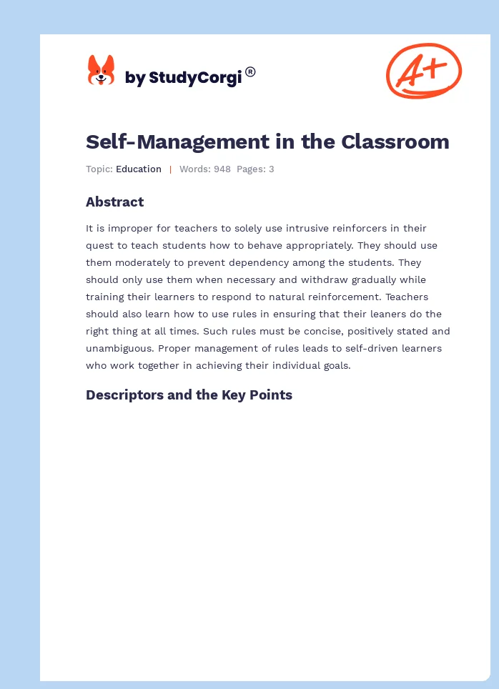 Self-Management in the Classroom. Page 1