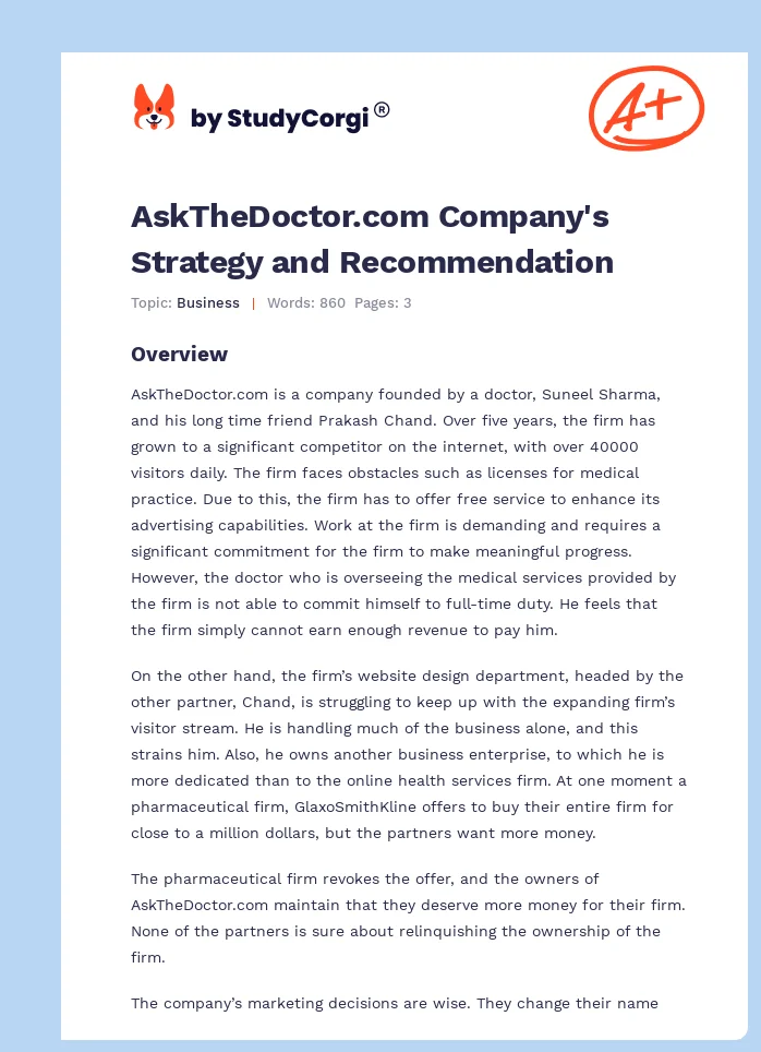 AskTheDoctor.com Company's Strategy and Recommendation. Page 1