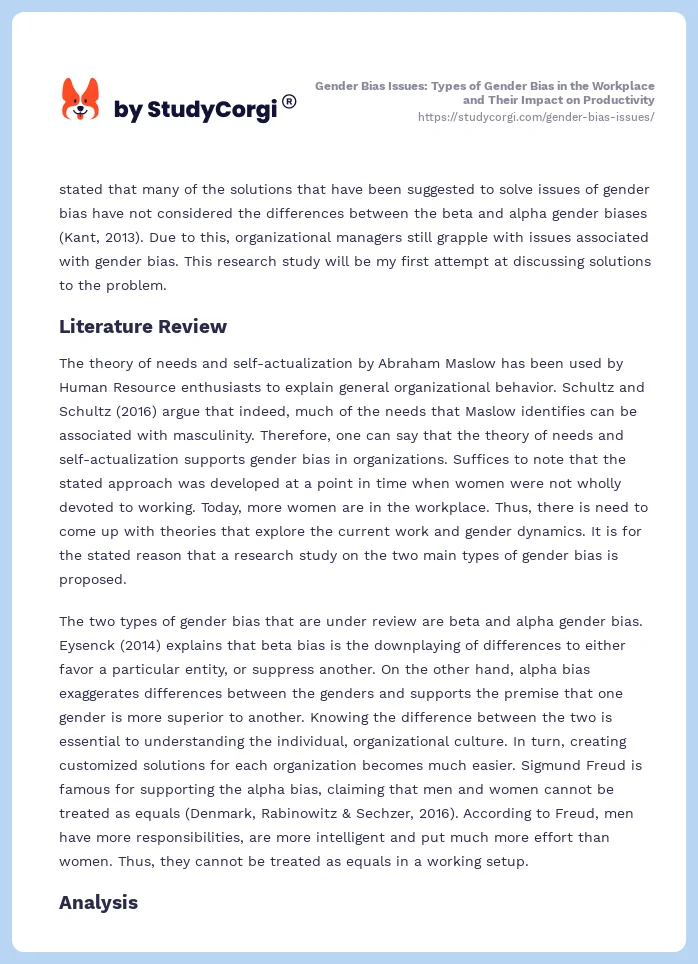 Gender Bias Issues: Types of Gender Bias in the Workplace and Their Impact on Productivity. Page 2