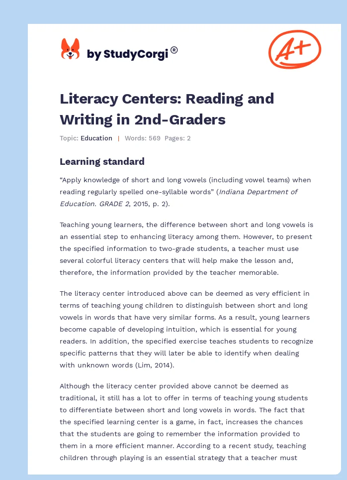 Literacy Centers: Reading and Writing in 2nd-Graders. Page 1