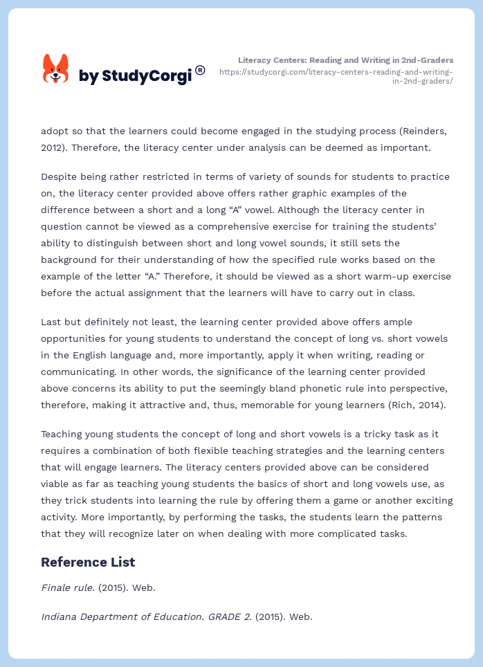 Literacy Centers: Reading and Writing in 2nd-Graders. Page 2