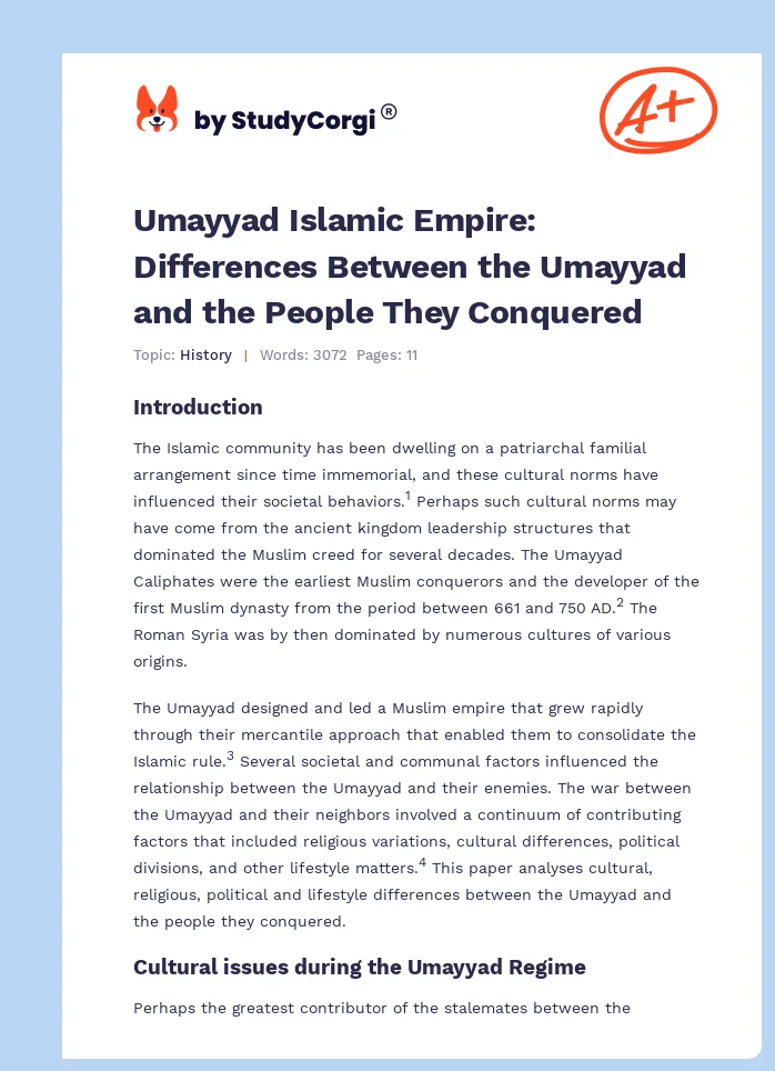 Umayyad Islamic Empire: Differences Between the Umayyad and the People They Conquered. Page 1