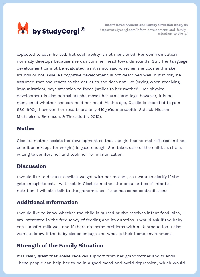 Infant Development and Family Situation Analysis. Page 2