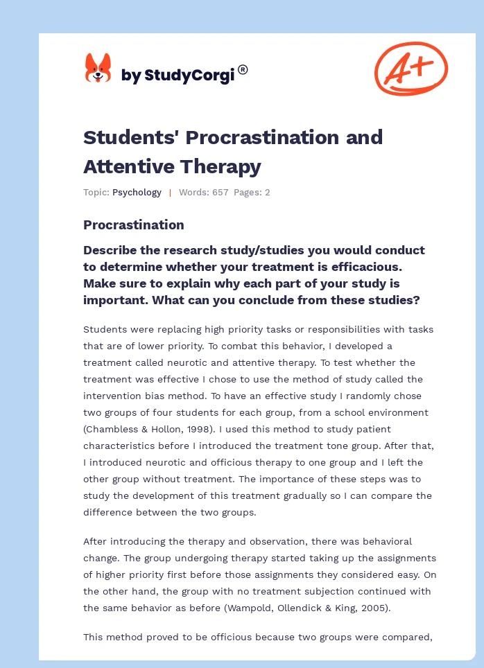 Students' Procrastination and Attentive Therapy. Page 1