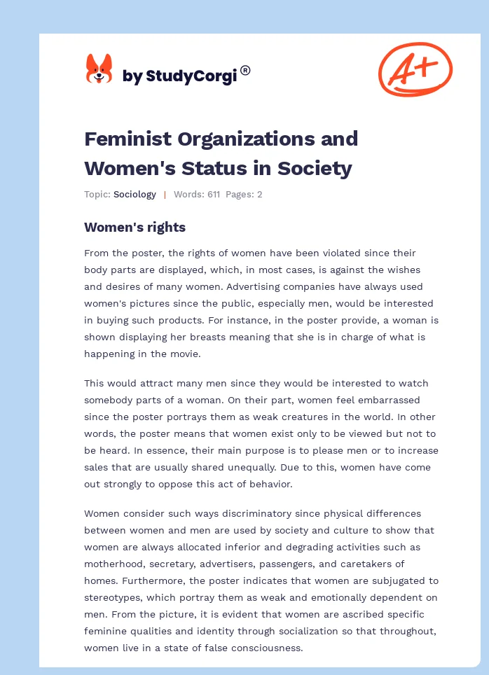 Feminist Organizations and Women's Status in Society. Page 1