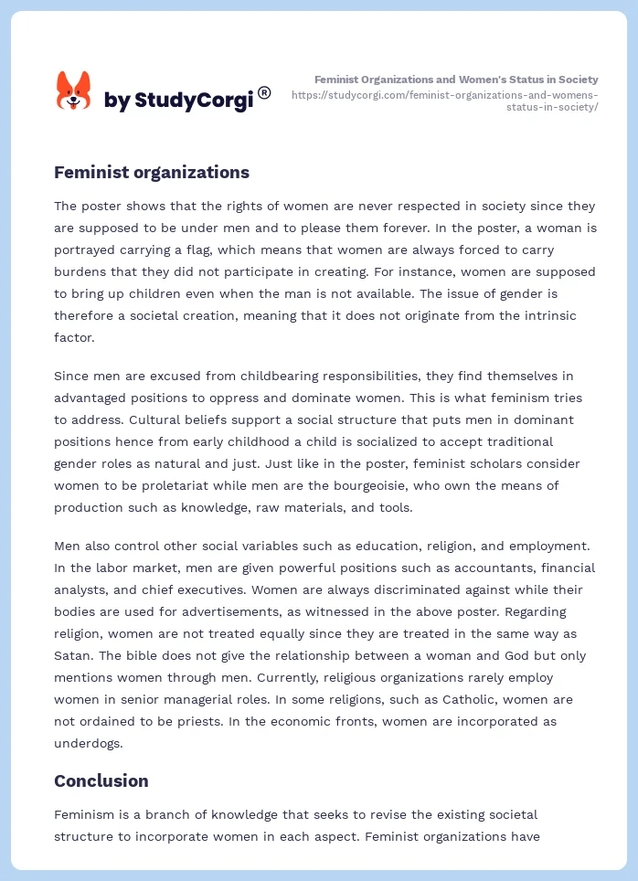 Feminist Organizations and Women's Status in Society. Page 2