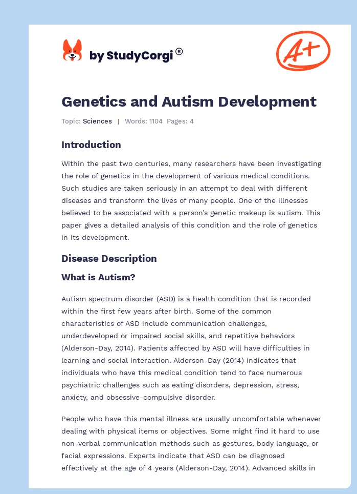 Genetics and Autism Development. Page 1