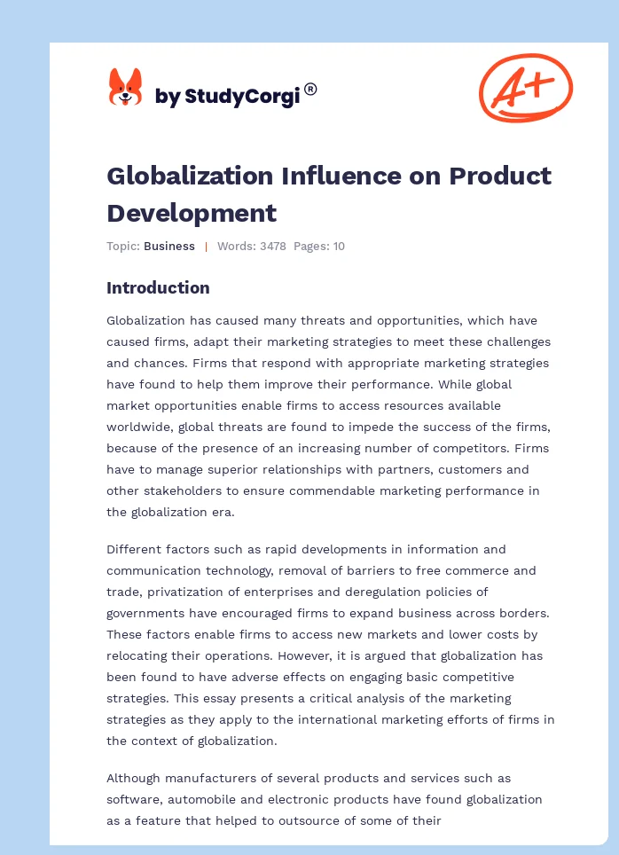 Globalization Influence on Product Development. Page 1