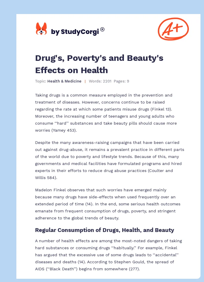 Drug's, Poverty's and Beauty's Effects on Health. Page 1