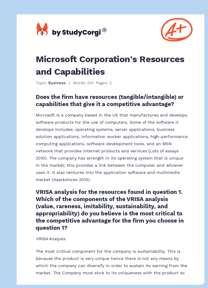 Microsoft Corporation's Resources and Capabilities. Page 1
