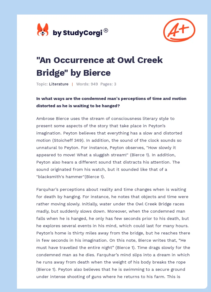 "An Occurrence at Owl Creek Bridge" by Bierce. Page 1