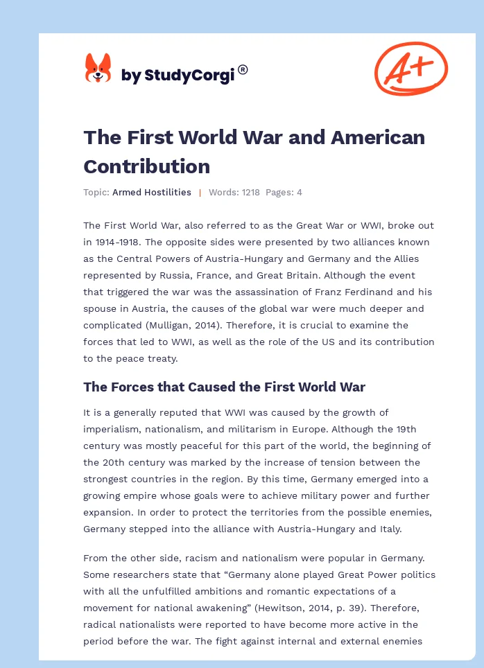The First World War and American Contribution. Page 1