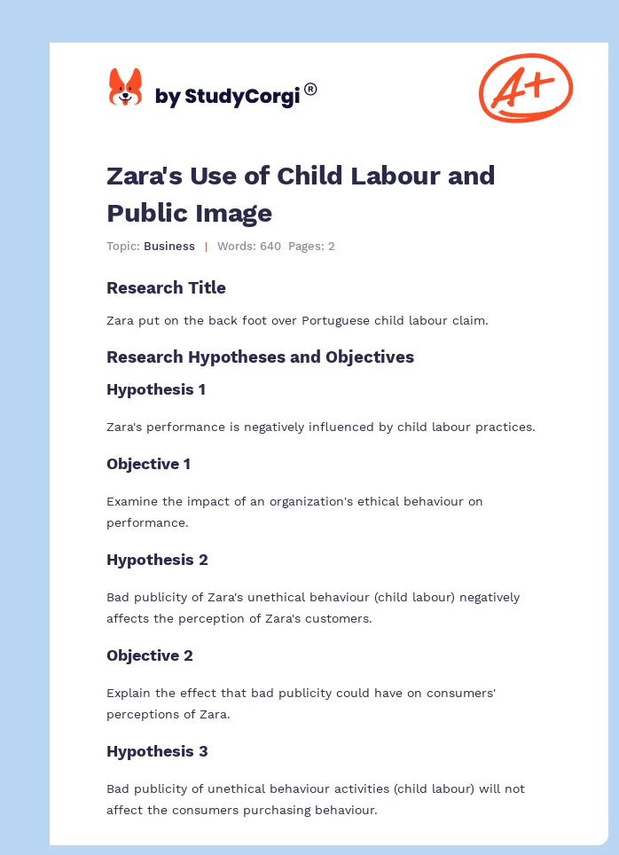 Zara's Use of Child Labour and Public Image. Page 1