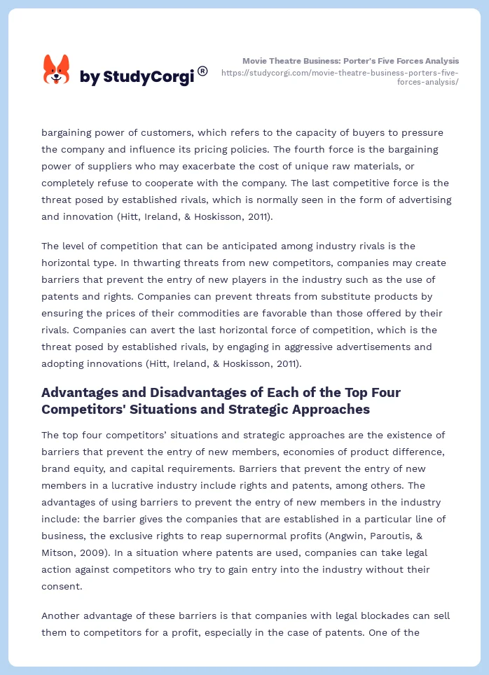 Movie Theatre Business: Porter's Five Forces Analysis. Page 2