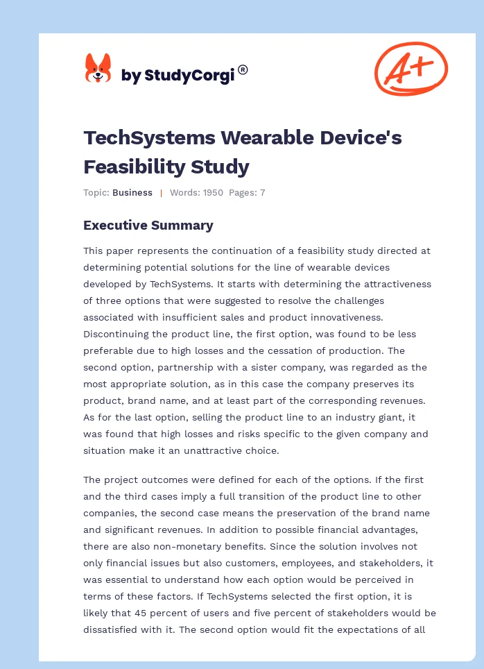 TechSystems Wearable Device's Feasibility Study. Page 1