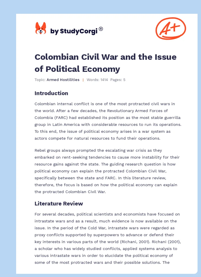 Colombian Civil War and the Issue of Political Economy. Page 1