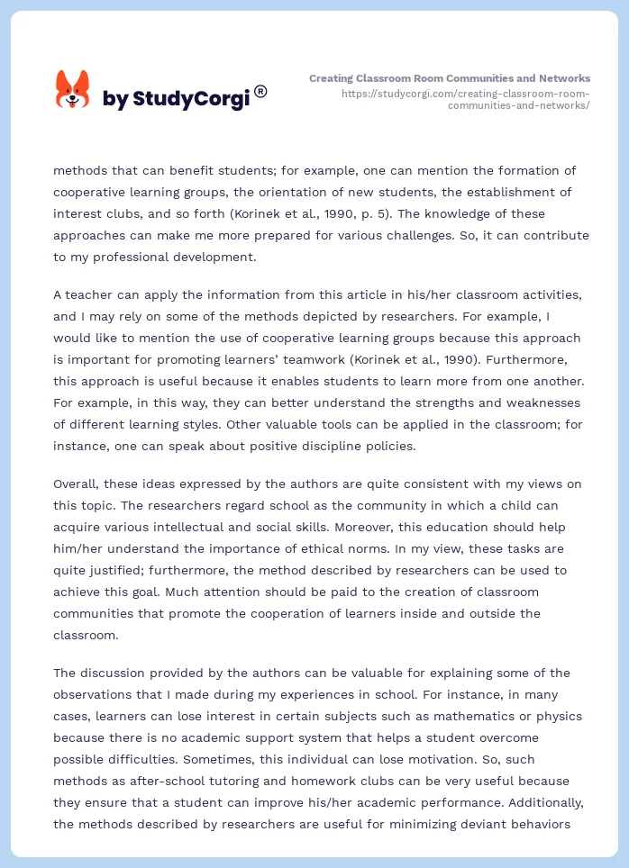 Creating Classroom Room Communities and Networks. Page 2
