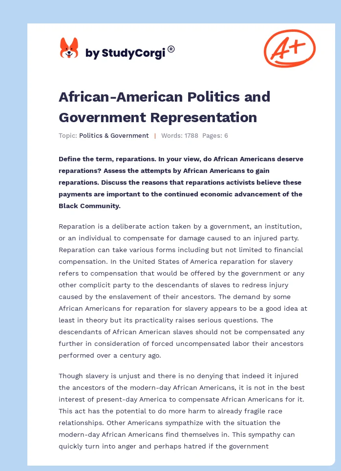 African-American Politics and Government Representation. Page 1