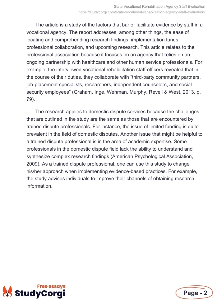 State Vocational Rehabilitation Agency Staff Evaluation. Page 2