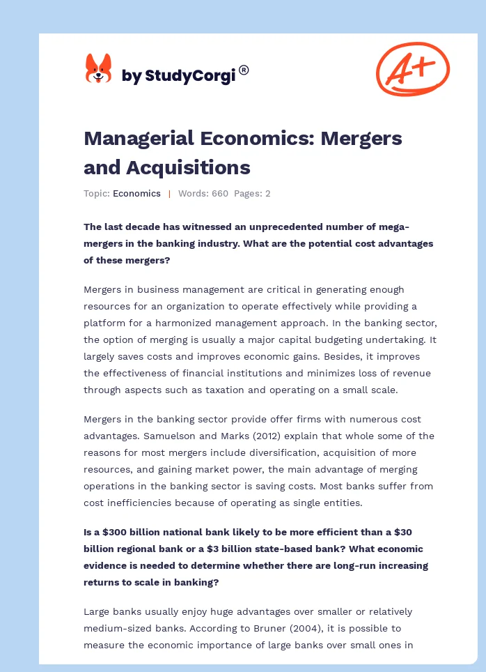 Managerial Economics: Mergers and Acquisitions. Page 1