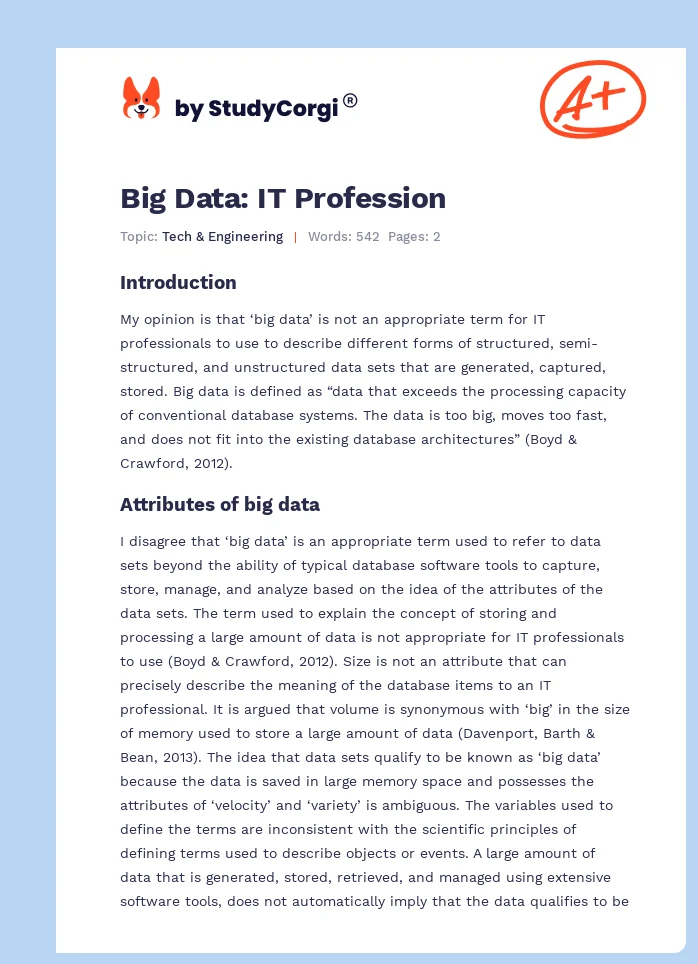 Big Data: IT Profession. Page 1