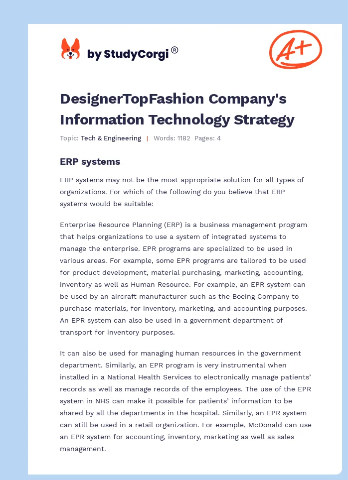 DesignerTopFashion Company's Information Technology Strategy. Page 1