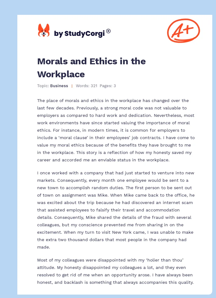 Morals and Ethics in the Workplace. Page 1