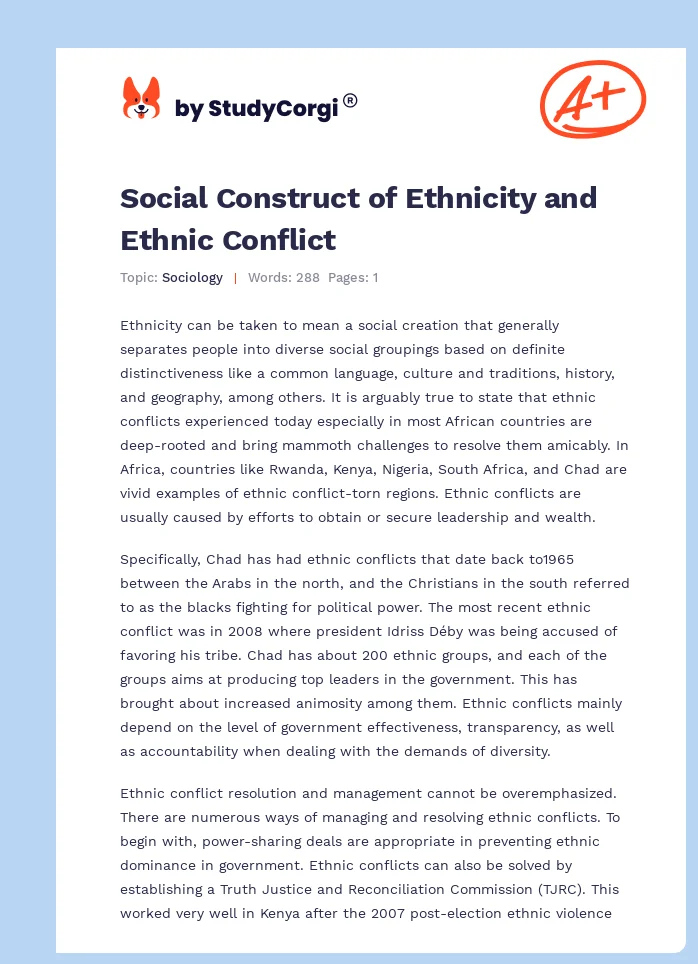 Social Construct of Ethnicity and Ethnic Conflict. Page 1