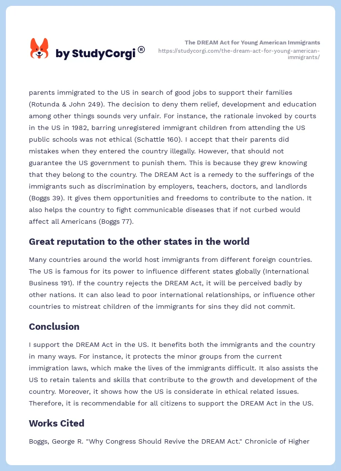 The DREAM Act for Young American Immigrants. Page 2