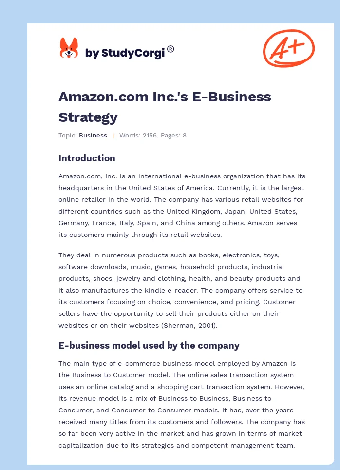 Amazon.com Inc.'s E-Business Strategy. Page 1