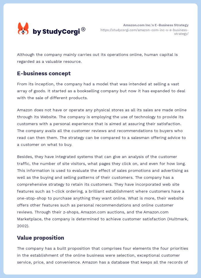 Amazon.com Inc.'s E-Business Strategy. Page 2