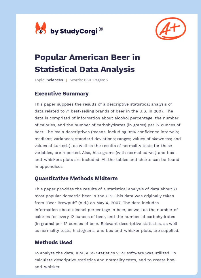 Popular American Beer in Statistical Data Analysis. Page 1