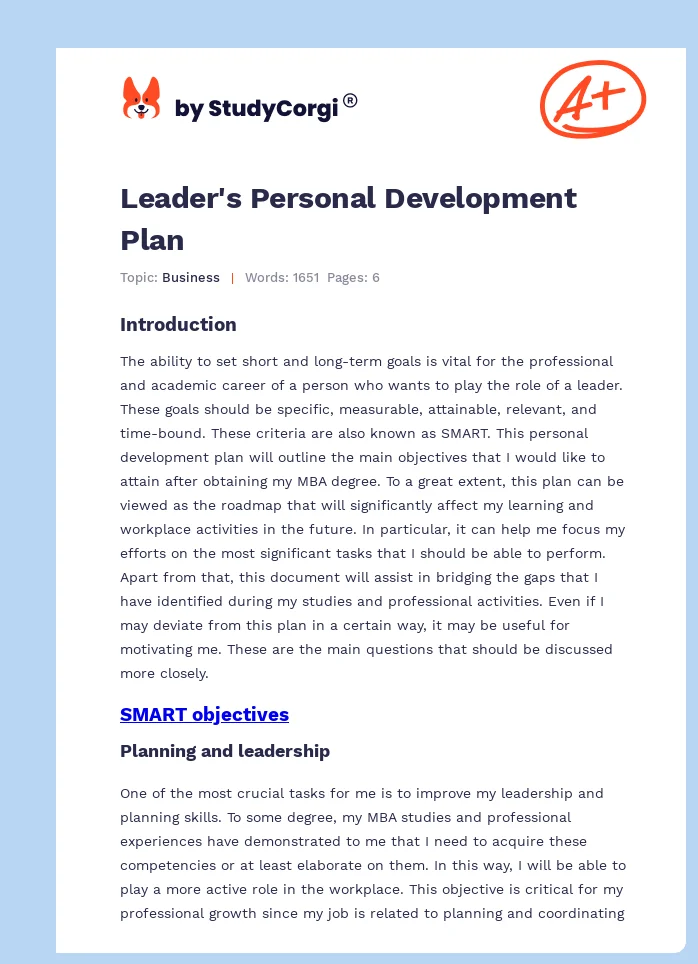 Leader's Personal Development Plan. Page 1