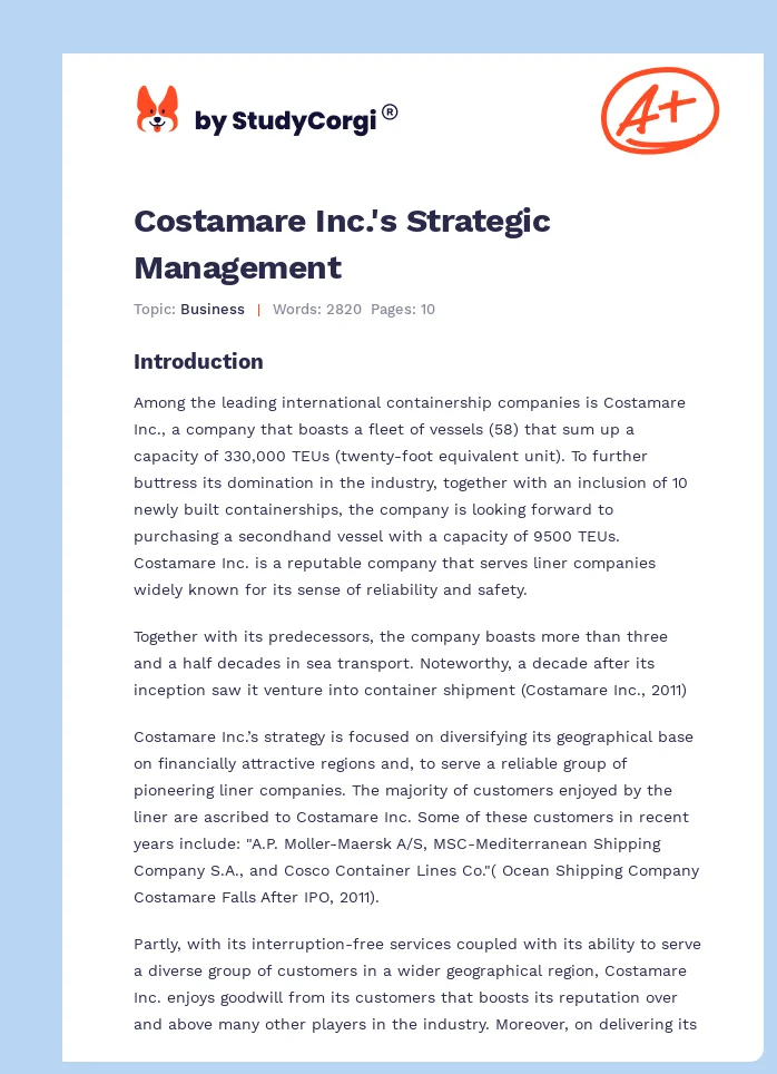 Costamare Inc.'s Strategic Management. Page 1