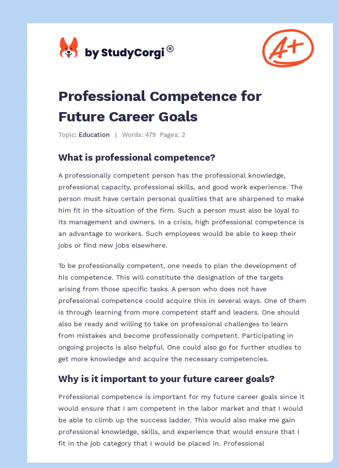 Professional Competence for Future Career Goals. Page 1
