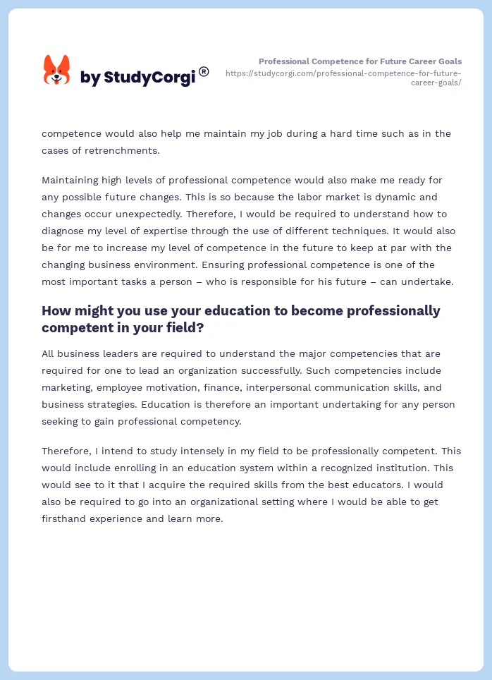 Professional Competence for Future Career Goals. Page 2