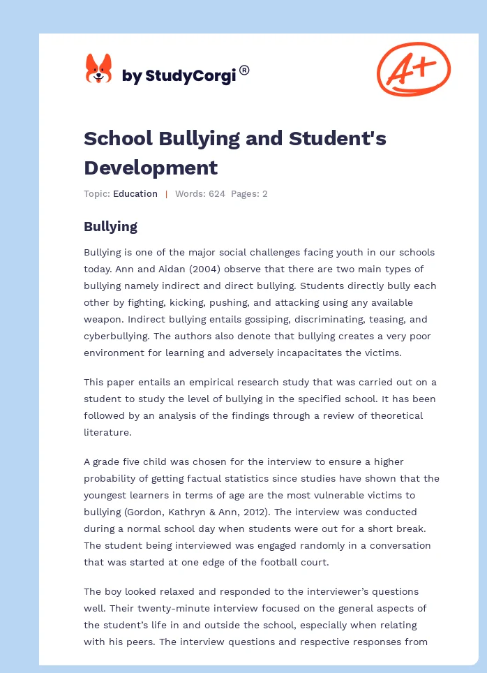 School Bullying and Student's Development. Page 1