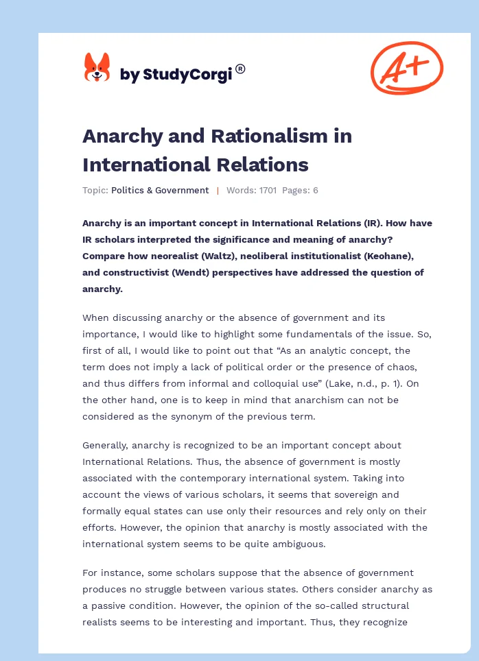 Anarchy and Rationalism in International Relations. Page 1