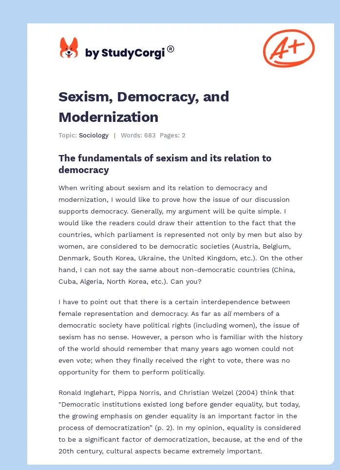 Sexism, Democracy, and Modernization. Page 1