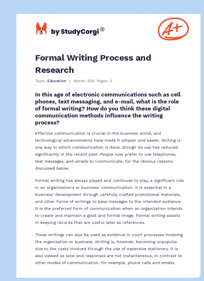 Formal Writing Process and Research. Page 1