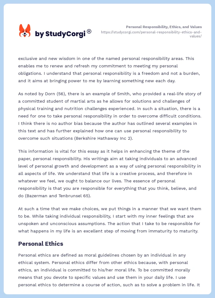 Personal Responsibility, Ethics, and Values. Page 2