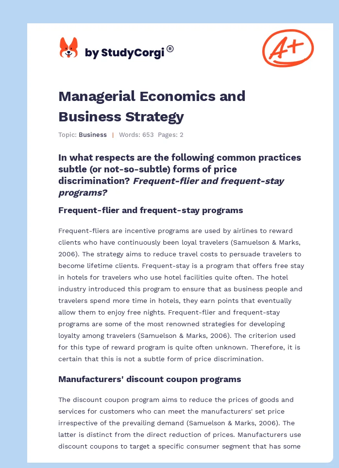 Managerial Economics and Business Strategy. Page 1