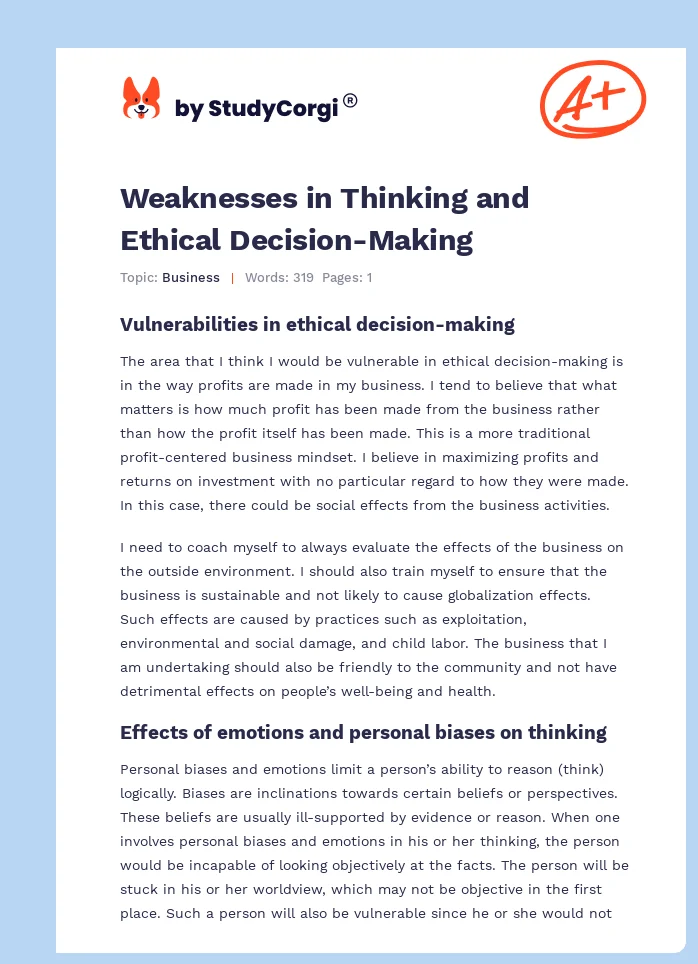 Weaknesses in Thinking and Ethical Decision-Making. Page 1