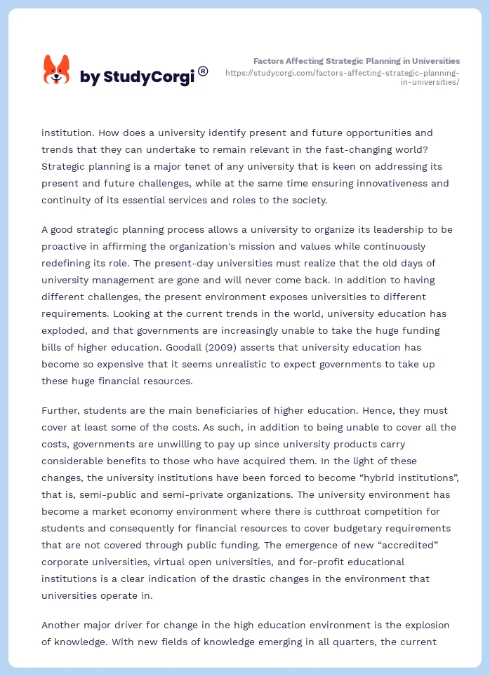 Factors Affecting Strategic Planning in Universities. Page 2