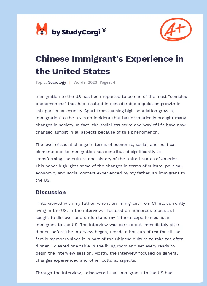 Chinese Immigrant's Experience in the United States. Page 1